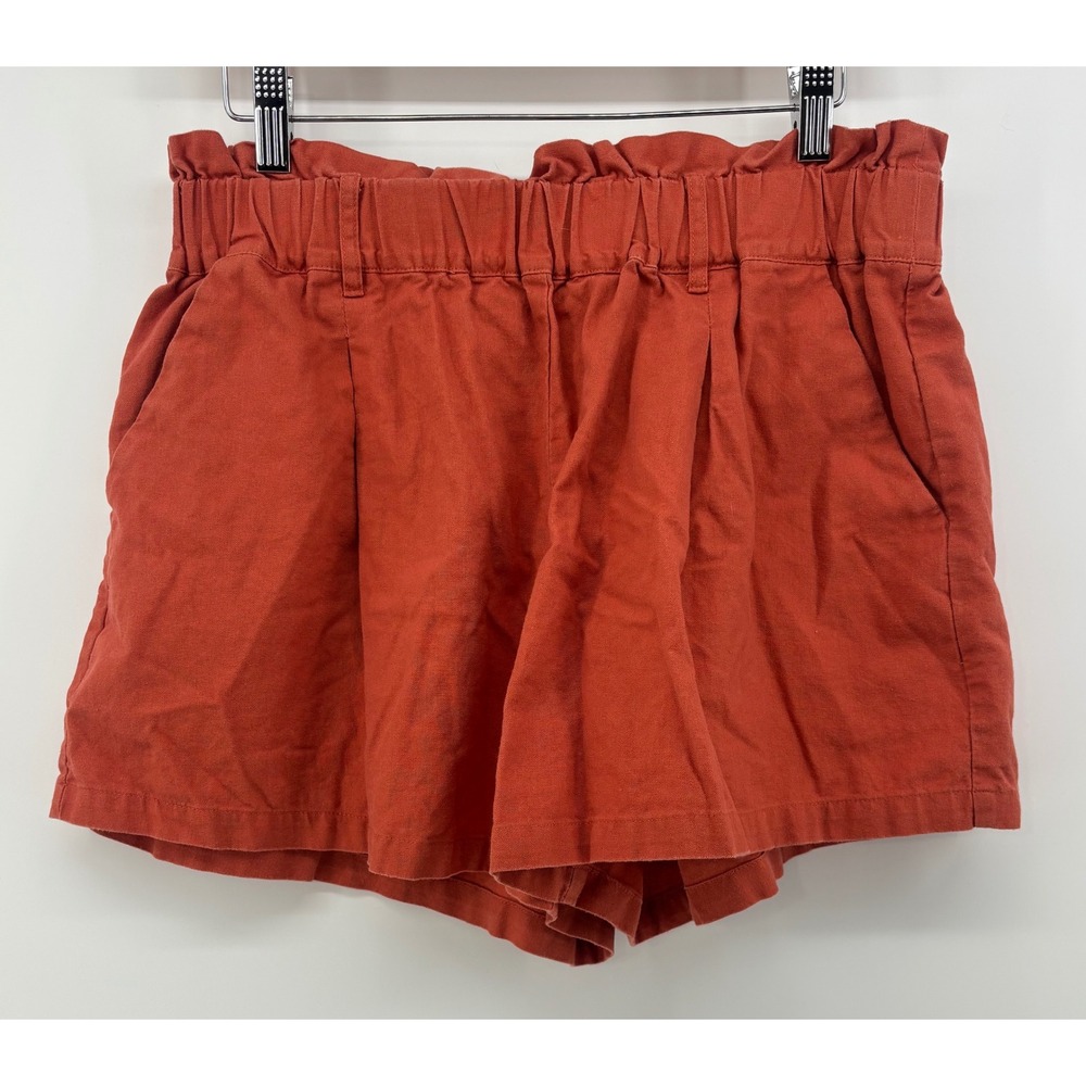 Morgan Taylor Linen Blend Shorts Womens M Paperbag Waist Rust Orange 5" Inseam